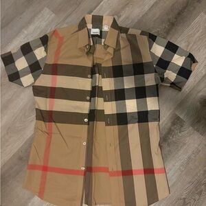 Burberry Men's Plaid Shirt - Beige, Black, Red